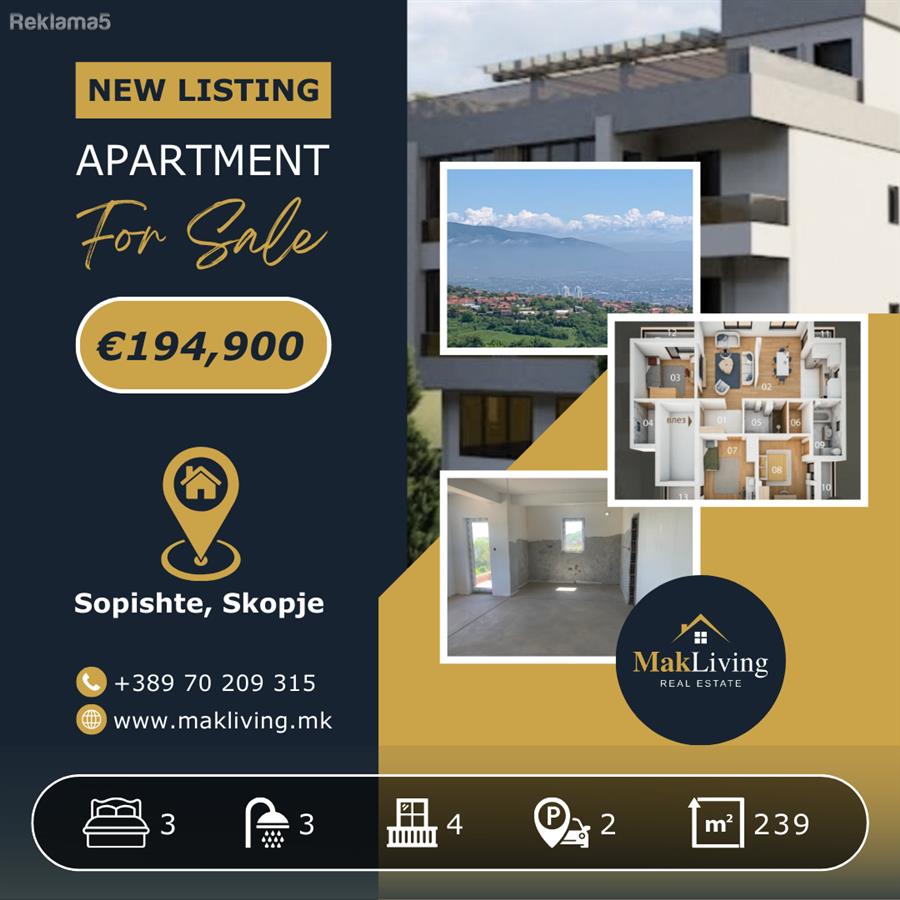 Apartment with 3 Bedrooms, Private Roof and Parking in Sopishte