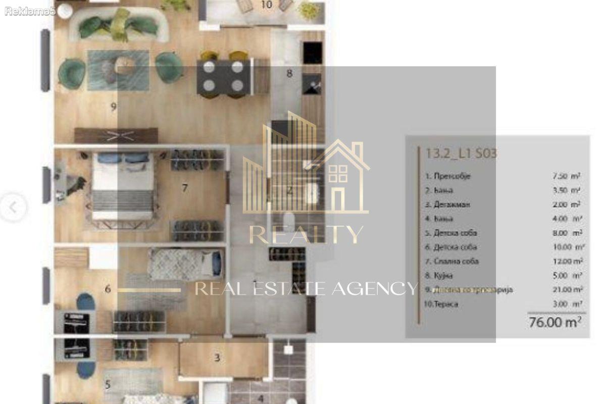 Realty Agency is selling an apartment in Aerodrom, 76m2