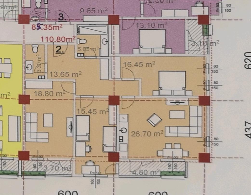 New four-room apartment of 114m2, on the first floor