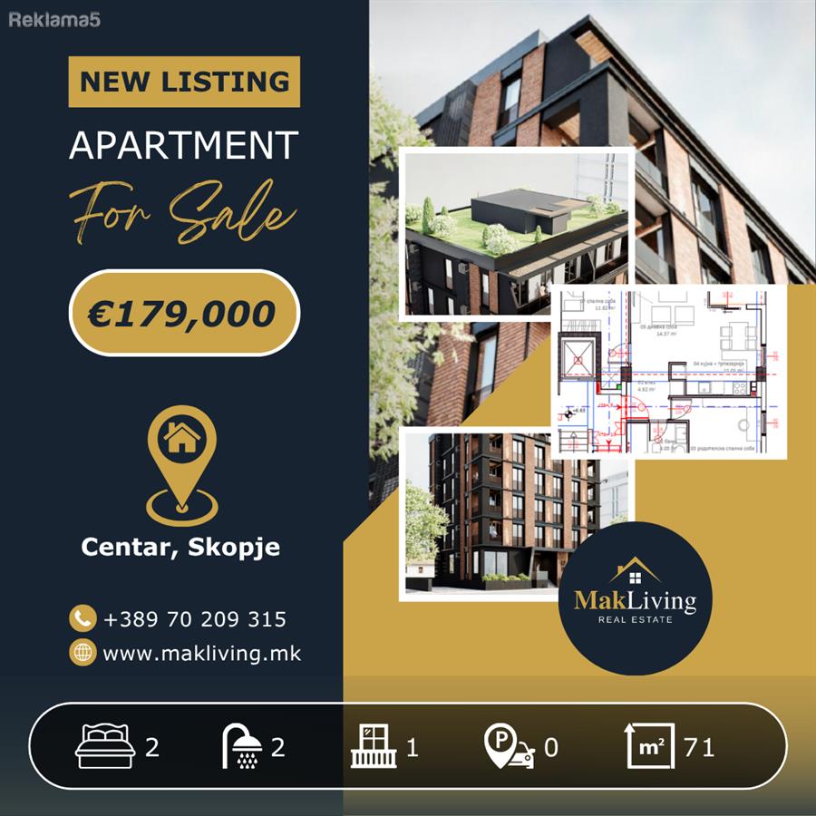FOR SALE | Three-room apartment 71m2 in Centar, Skopje