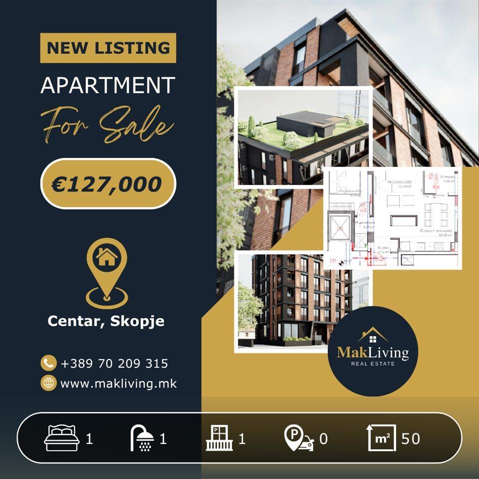 FOR SALE | Two-room apartment 50m2 in Centar, Skopje