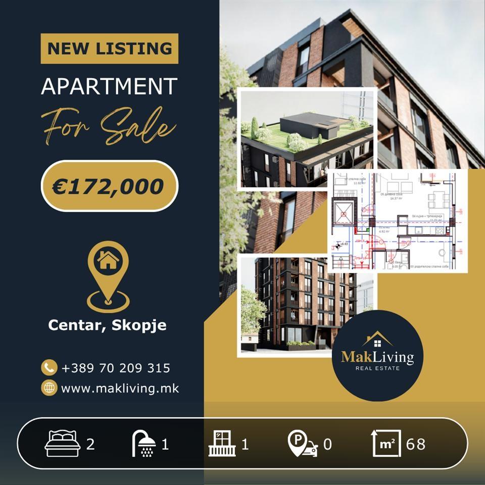 FOR SALE | Three-room apartment 68m2 in Centar, Skopje