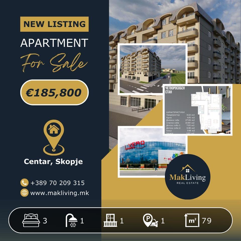 3 bedroom apartment for sale in Centar, Skopje