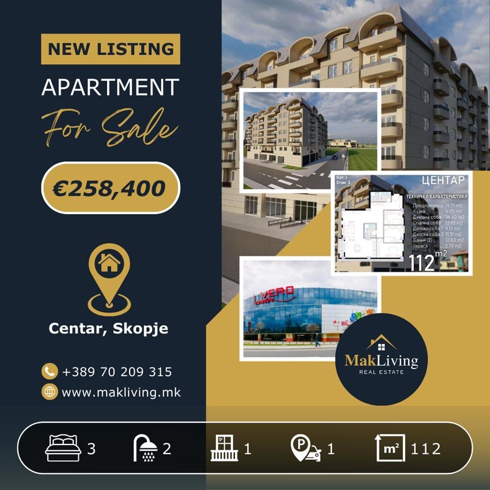 Spacious 3-bedroom apartment for sale in Centar, Skopje