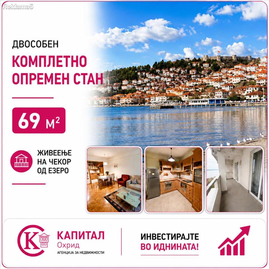 ***Capital***Two-room furnished apartment 69 m2 in Ohrid, Center