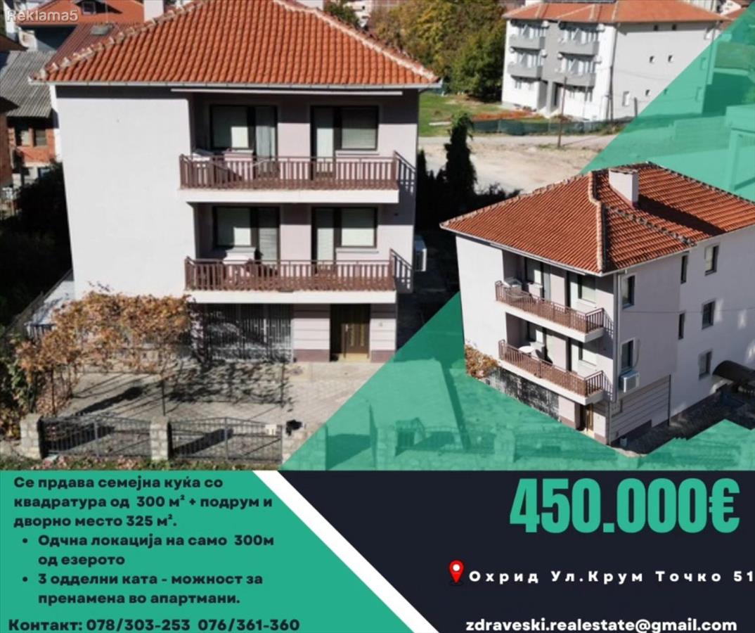 A house on 3 floors - 300m2 + basement + yard - ZDRAVESKI is for sale