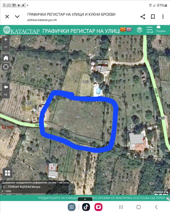 Mesto vo Stip Pluzdino 1860 kvadrati