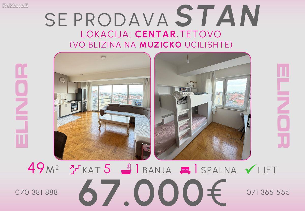 Se prodava stan 49m2 vo Centar - blizina na Muzicko, Tetovo