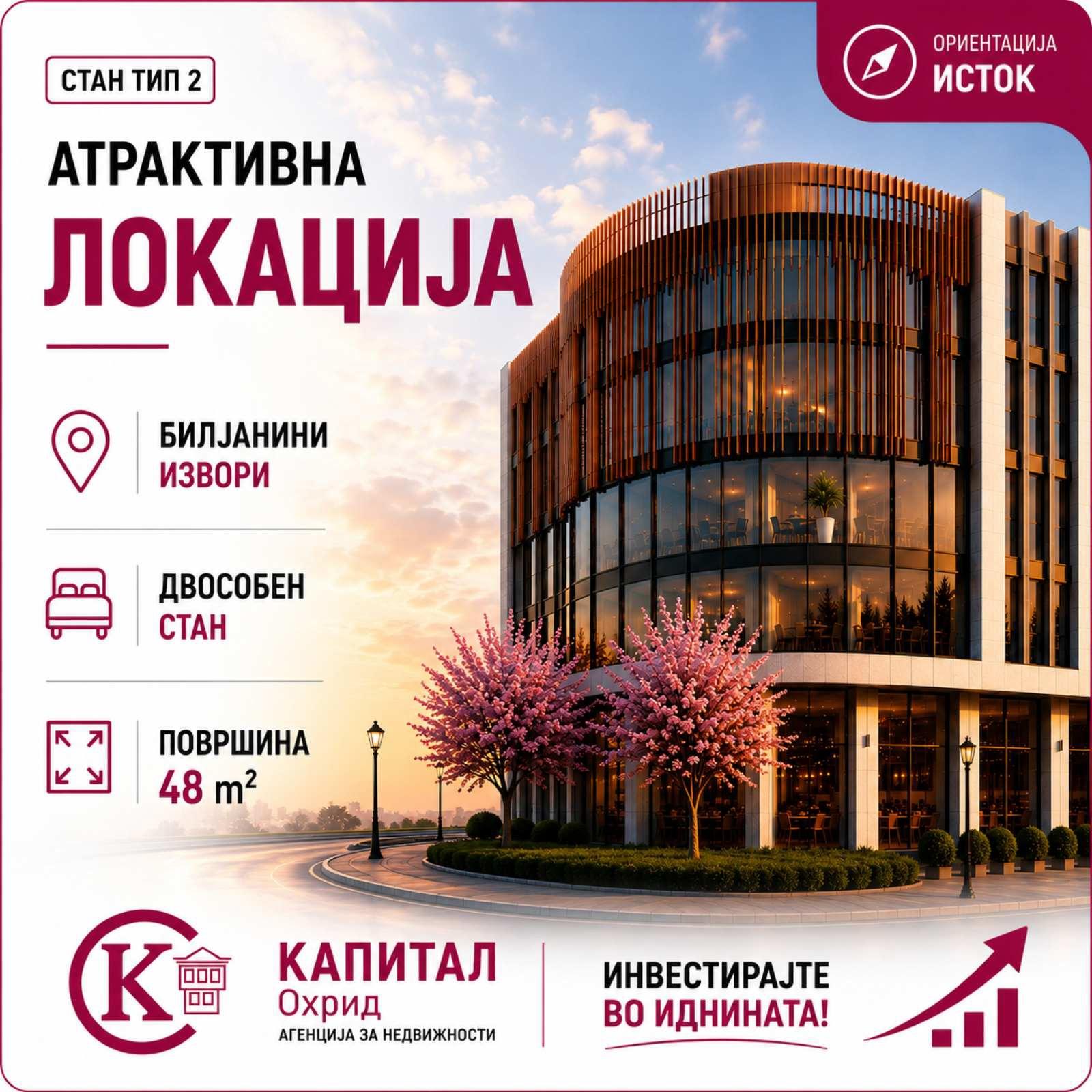 ***Capital*** New two-room apartments in Ohrid, 48 sq m, Bejbunar