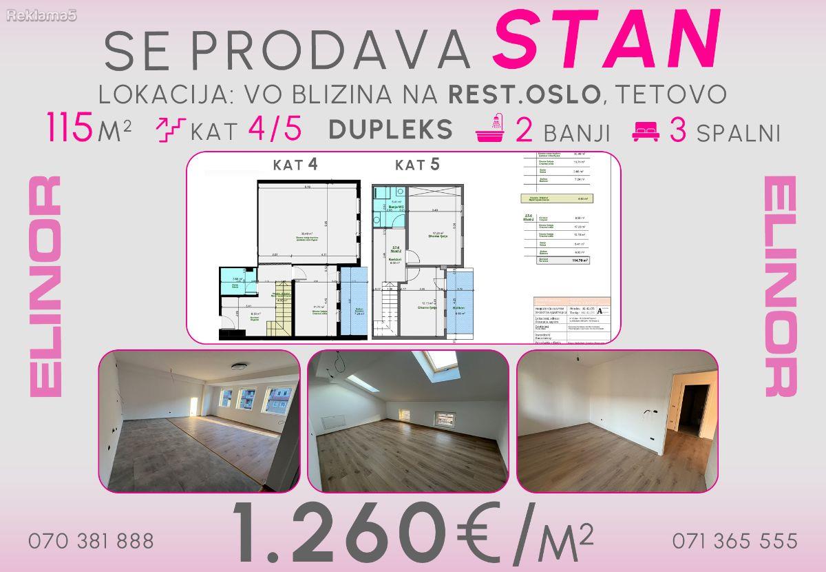 Se prodava stan duplex vo blizina na rest. "Oslo" , Tetovo