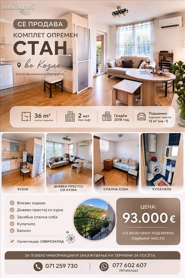 A 36 m2 apartment is for sale in Kozle