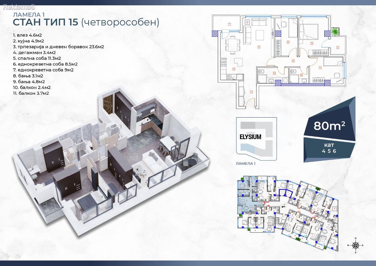 Apartment 80m2 with three bedrooms under construction - Kisela Voda