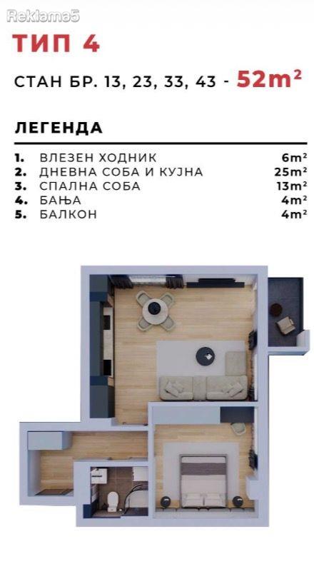 A 52m2 apartment for sale in Kavadarci near the Belka building
