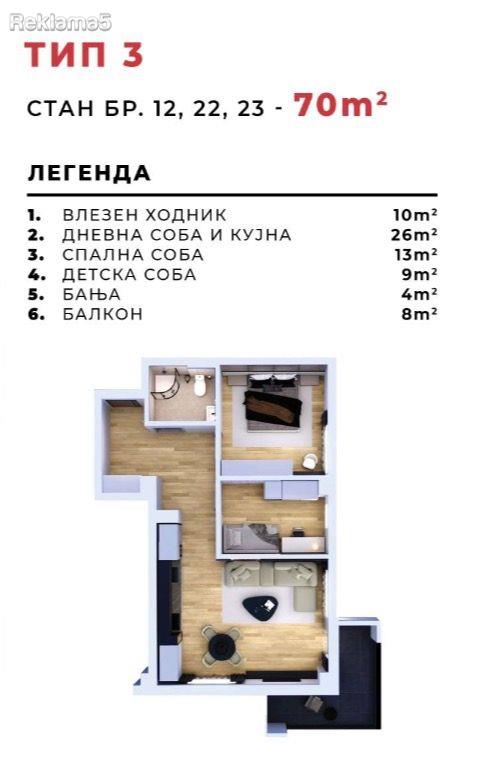 A 70m2 apartment for sale in Kavadarci near the Belka building