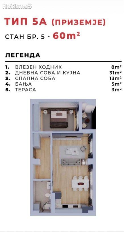 A 60m2 apartment for sale in Kavadarci near the Belka building