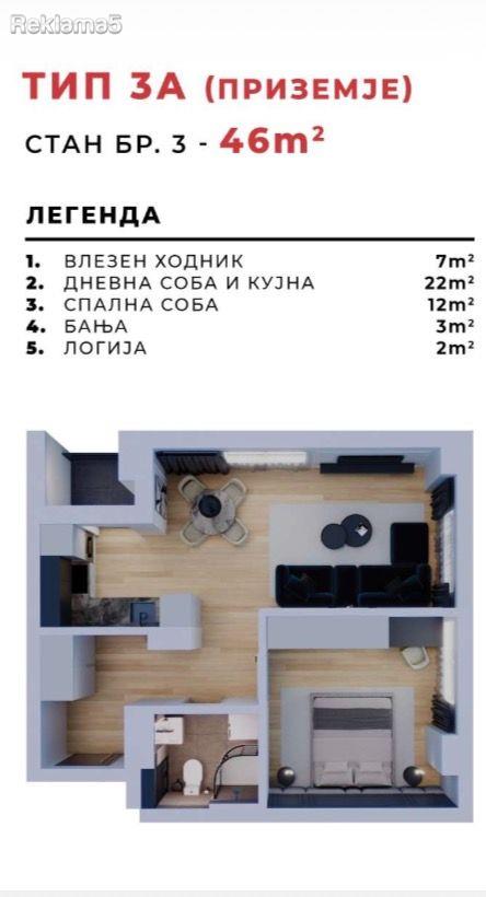 A 46m2 apartment for sale in Kavadarci near the Belka building