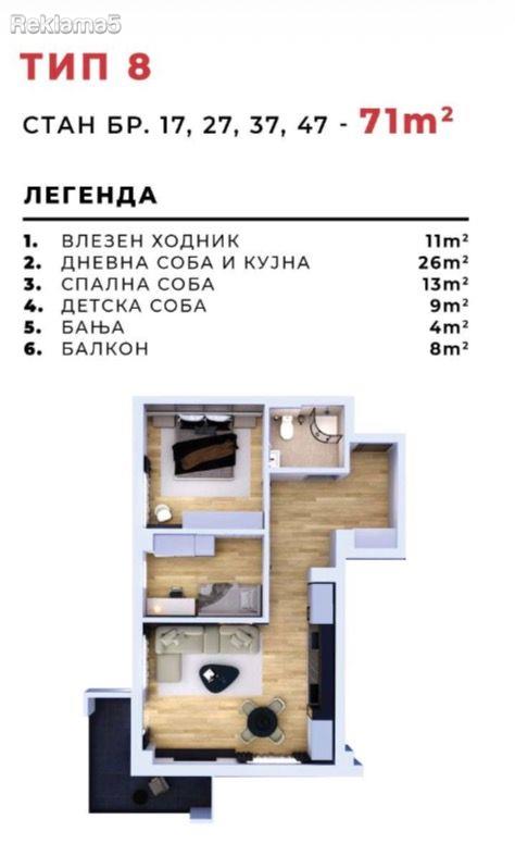 A 71m2 apartment for sale in Kavadarci near the Belka building