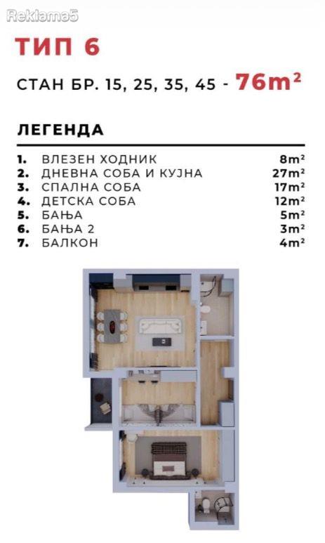 A 76m2 apartment for sale in Kavadarci near the Belka building